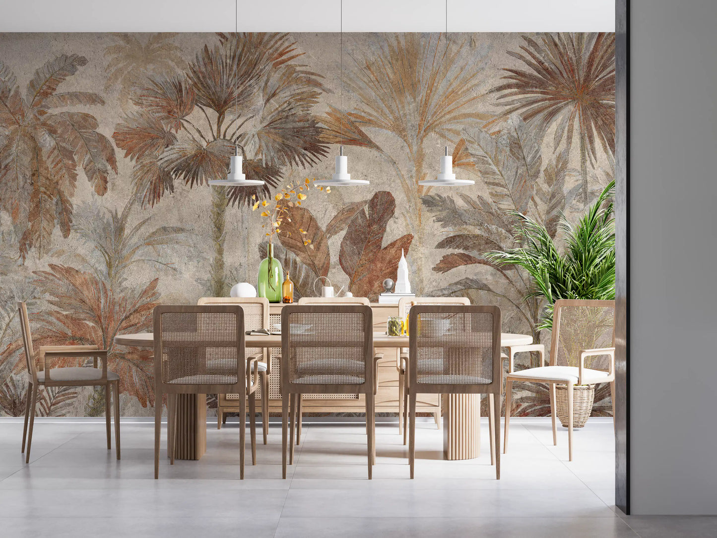 Tropical Palms Terracotta Fresco Wall Mural