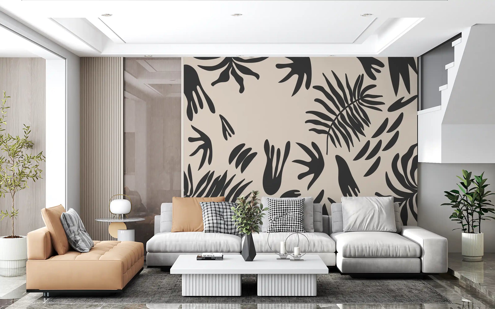 Tropical fern wall mural brightening a Living room with organic movement