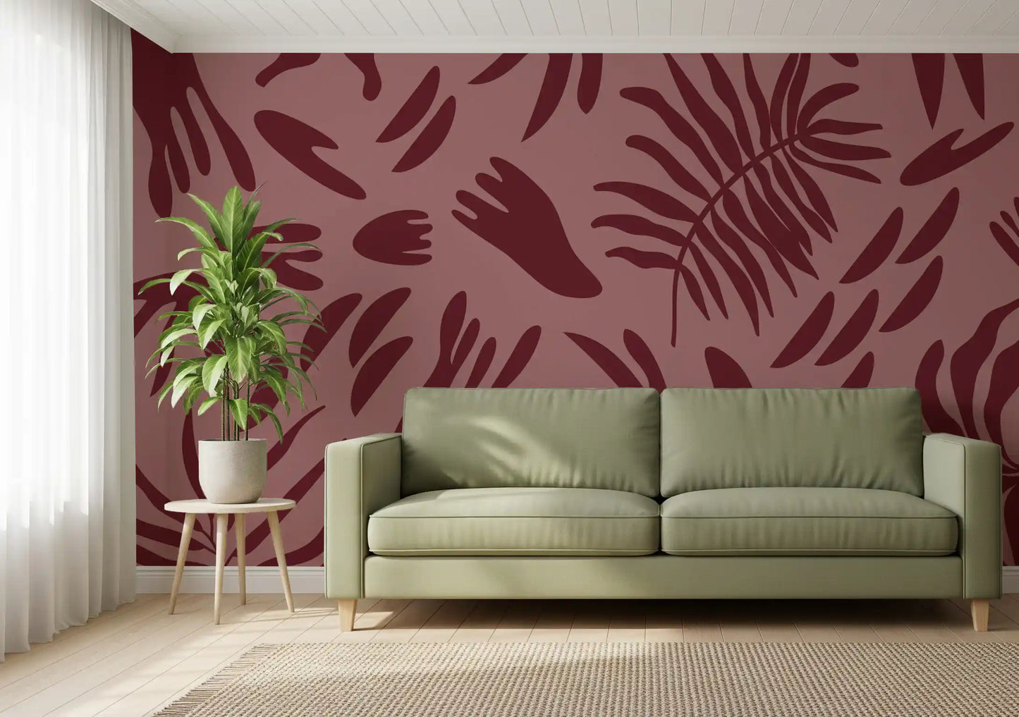 Maroon Botanical Rhythm Wall Mural