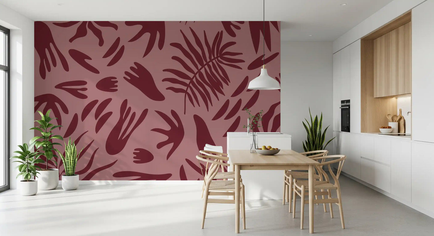Maroon Botanical Rhythm Wall Mural