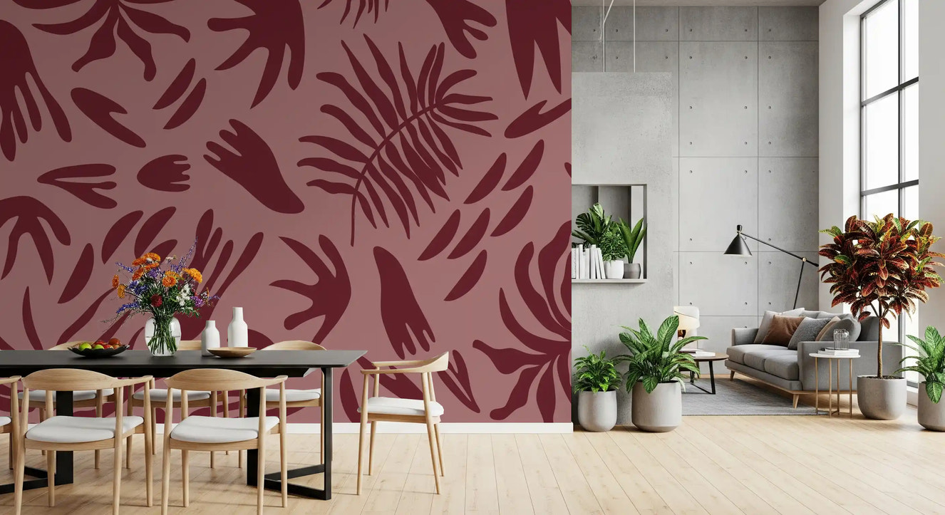 Maroon Botanical Rhythm Wall Mural