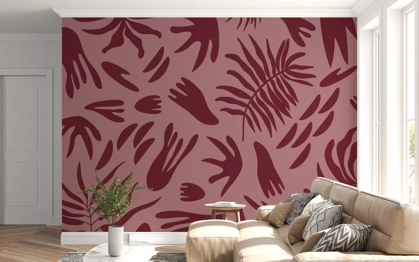 Maroon Botanical Rhythm Wall Mural