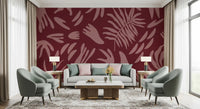 Bloom maroon abstract wall mural with organic shapes and balanced spacing