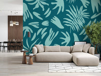 Modern leaf abstract wall mural with flowing shapes and clean pattern