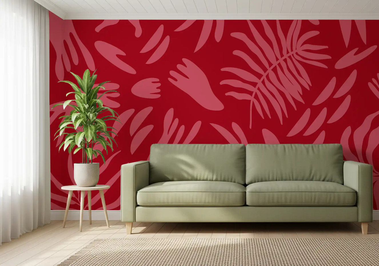 Crimson Botanical Dance Wall Mural