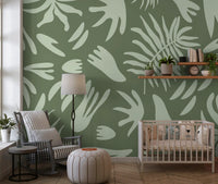 Pattern wall mural with tonal green flow contrast and soft shapes