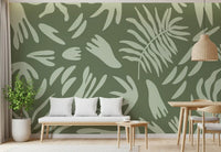 Organic Green Flow wall mural in a dining room with modern botanical style