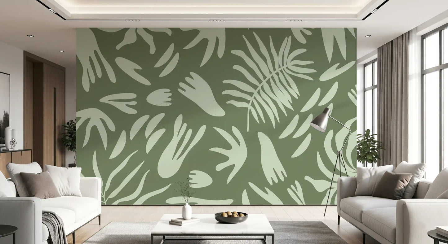Nature-inspired wall mural with flowing organic forms
