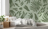 Botanical Harmony wall mural with organic forms and tonal green palette