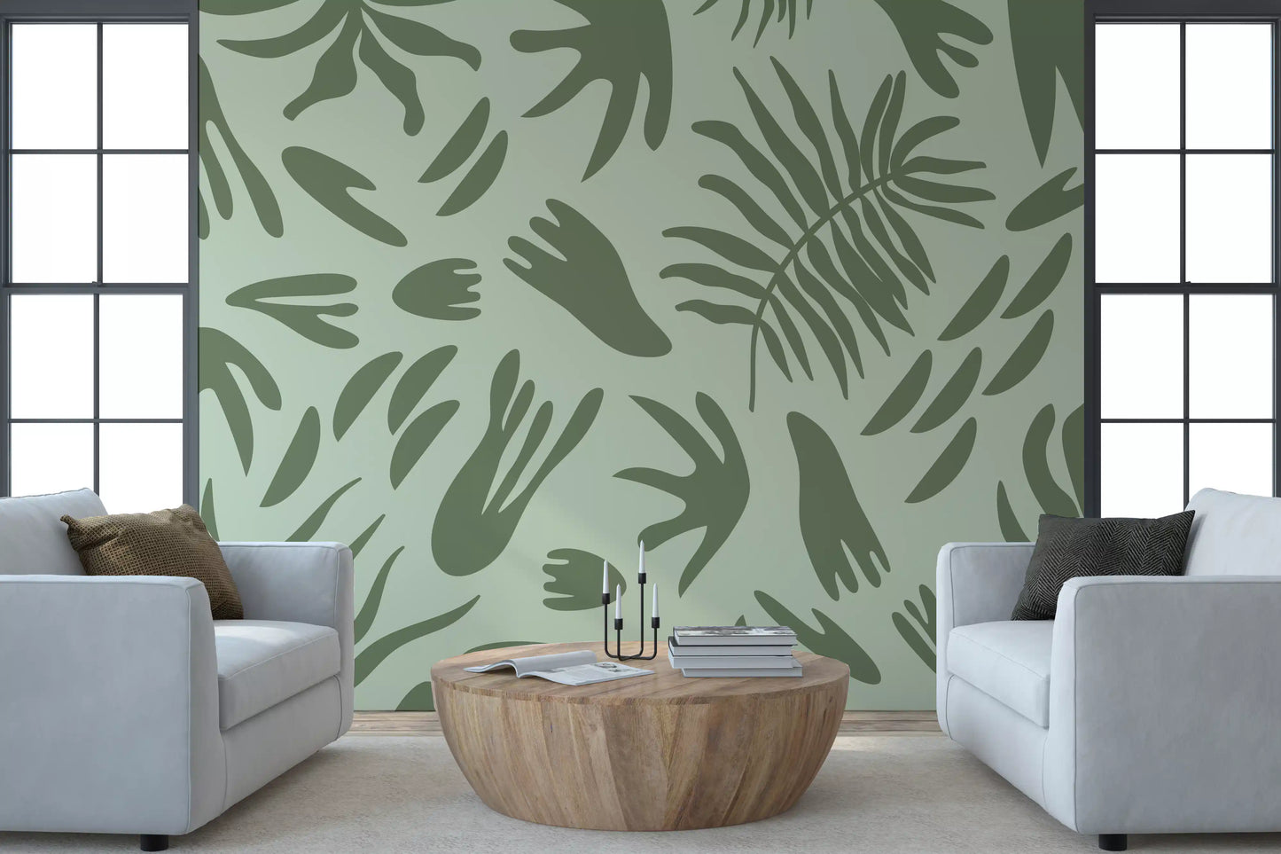 Verdant Shapes wall mural in a study room with modern botanical design