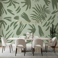 Modern green Shapes wall mural with abstract botanical elements