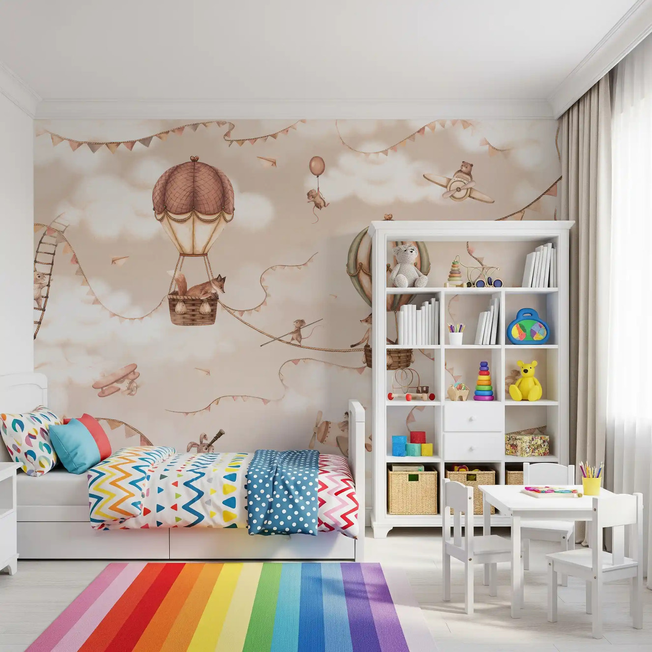 Aviation Adventure Mono wall mural sky clouds balloon design