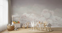 Minimal cloud wall mural with soft pink and white sky effect