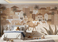 Mono desert scene wall mural camel town bedroom interior style