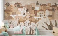 Calm desert scene wall mural mono camel illustration