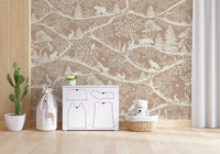 Nordic Nature Brown White wall mural rabbits trees hallway setup