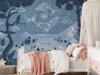 Night forest celestial design mural spirit blue animals wall mural
