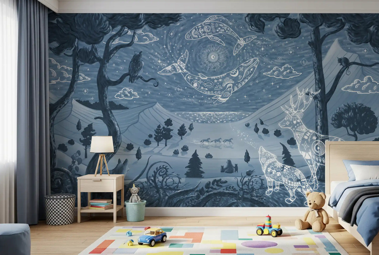 Fantasy nature sky mural bedroom spirit night blue wall mural