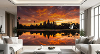 Hallway interior using landscape reflection wall mural with glowing sky