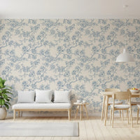 Artistic branch wallpaper with floral line work and soft background