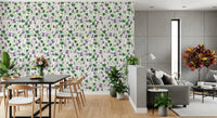 Nature inspired wallpaper with violet blossoms and light background tones