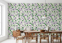 Elegant floral wallpaper with purple violets and subtle painted texture
