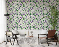 Minimal botanical wallpaper with watercolor violets and soft neutral base