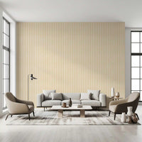 Neutral candy stripe wallpaper with vertical lines and soft canvas texture