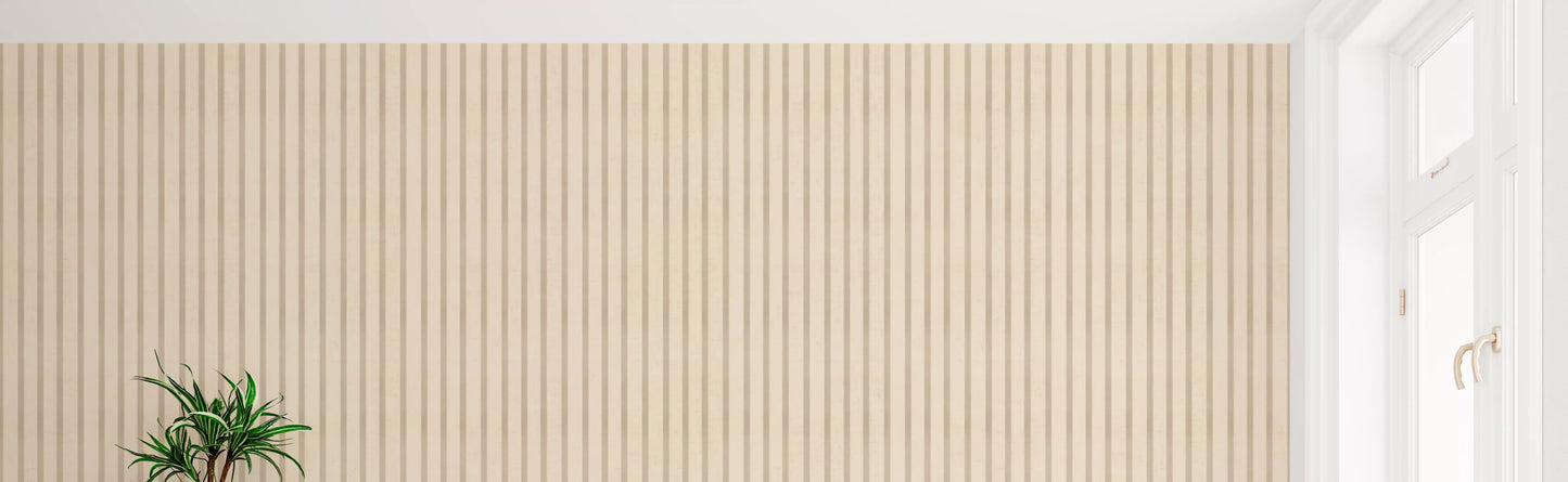 Vintage striped wallpaper in soft beige and cream with fabric look finish