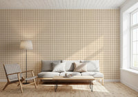 Hallway wallpaper featuring soft plaid checks and a canvas vintage texture finish