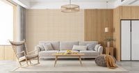 Home office wallpaper with soft gingham vintage pattern and a subtle canvas-look grid