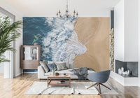 Hallway wall mural with aerial surf edge and smooth shoreline contrast in focus land view