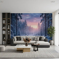 Across the Hallway, this wall mural brings a frosted trail and winter sky glow