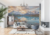 Home Office wall mural with autumn reflection scene and a calm Patagonia lake backdrop