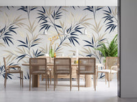 Neutral bamboo wall mural design in dining room with calm pattern