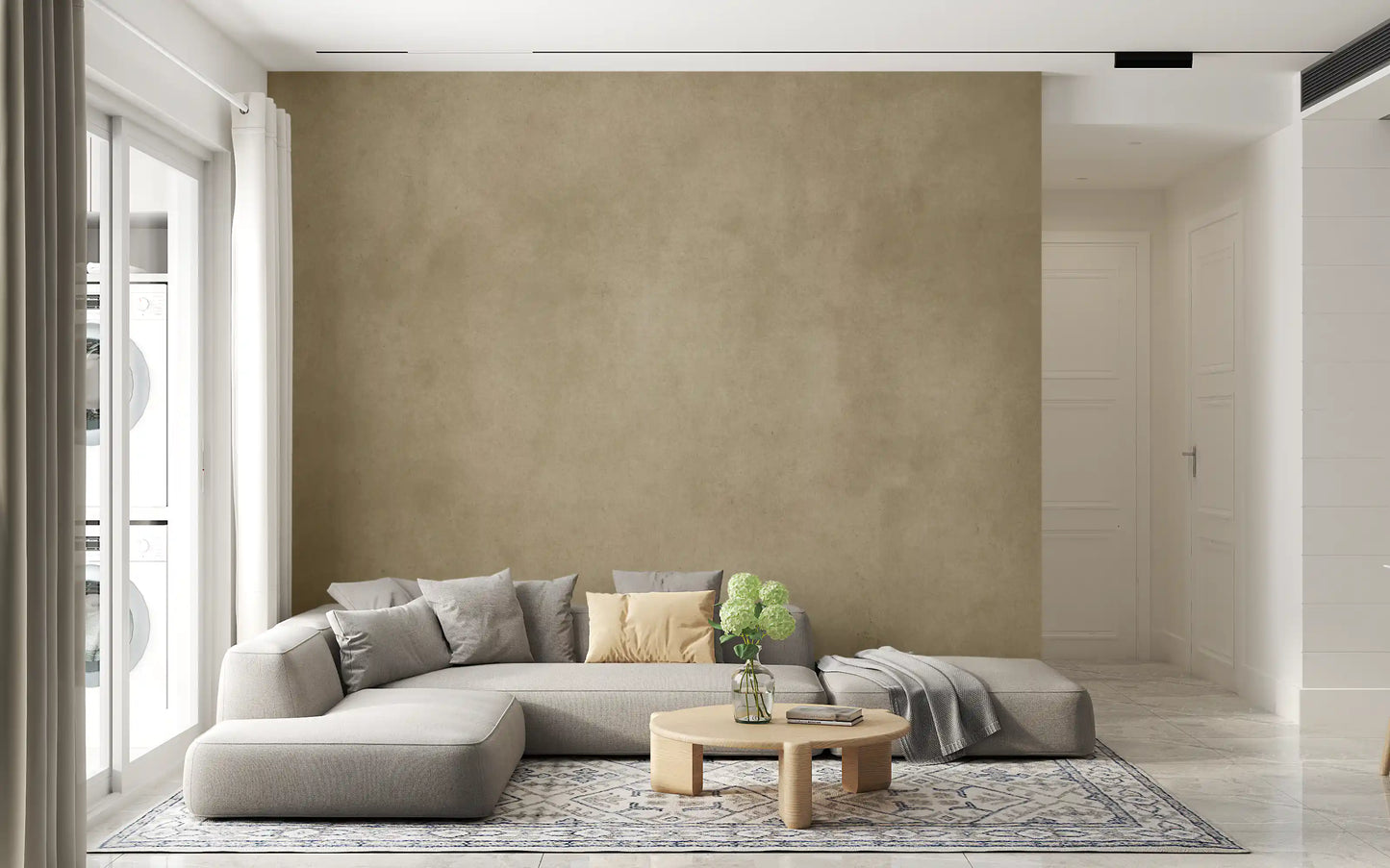 Soft matte beige wall mural, Dirty Paper Chamois textured surface for hallway