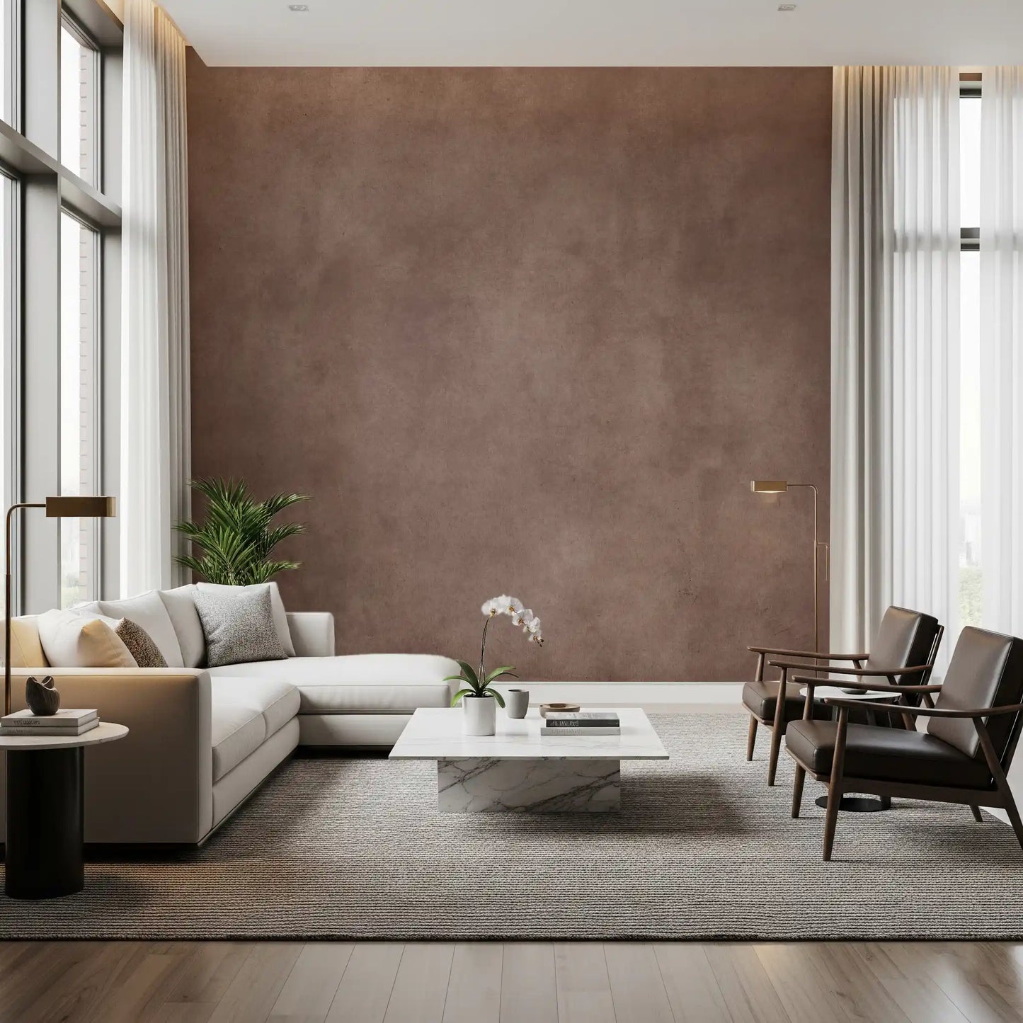Minimal brown wall mural, Dirty Paper Mulberry textured wall mural look