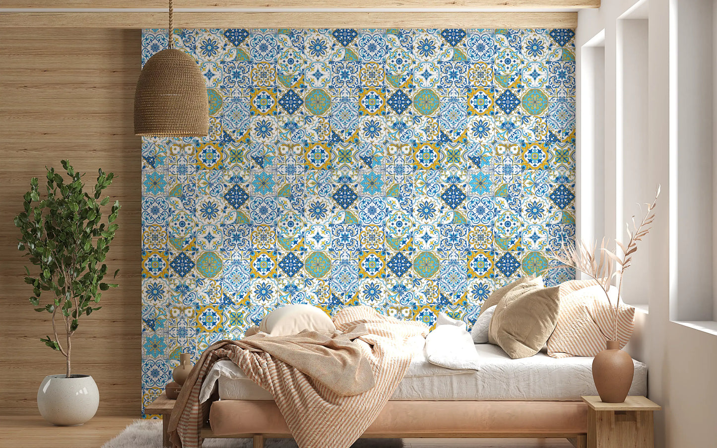 Mediterranean hues/ Azulejo tiles Wallpaper⁠