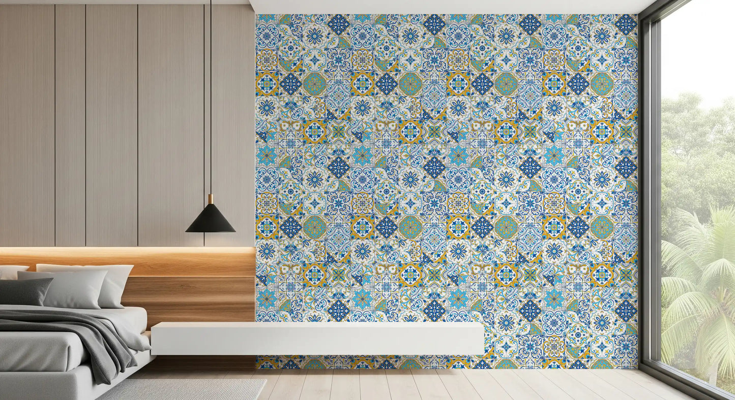 Mediterranean hues/ Azulejo tiles Wallpaper⁠
