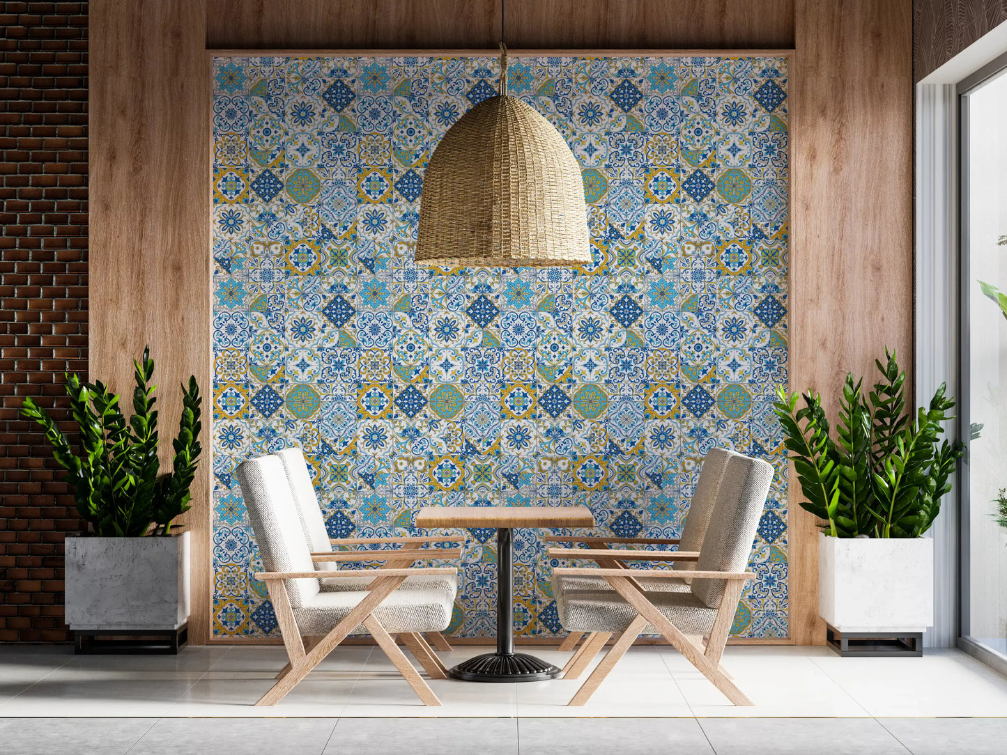 Mediterranean hues/ Azulejo tiles Wallpaper⁠