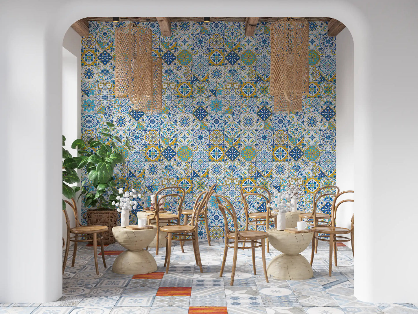 Mediterranean hues/ Azulejo tiles Wallpaper⁠