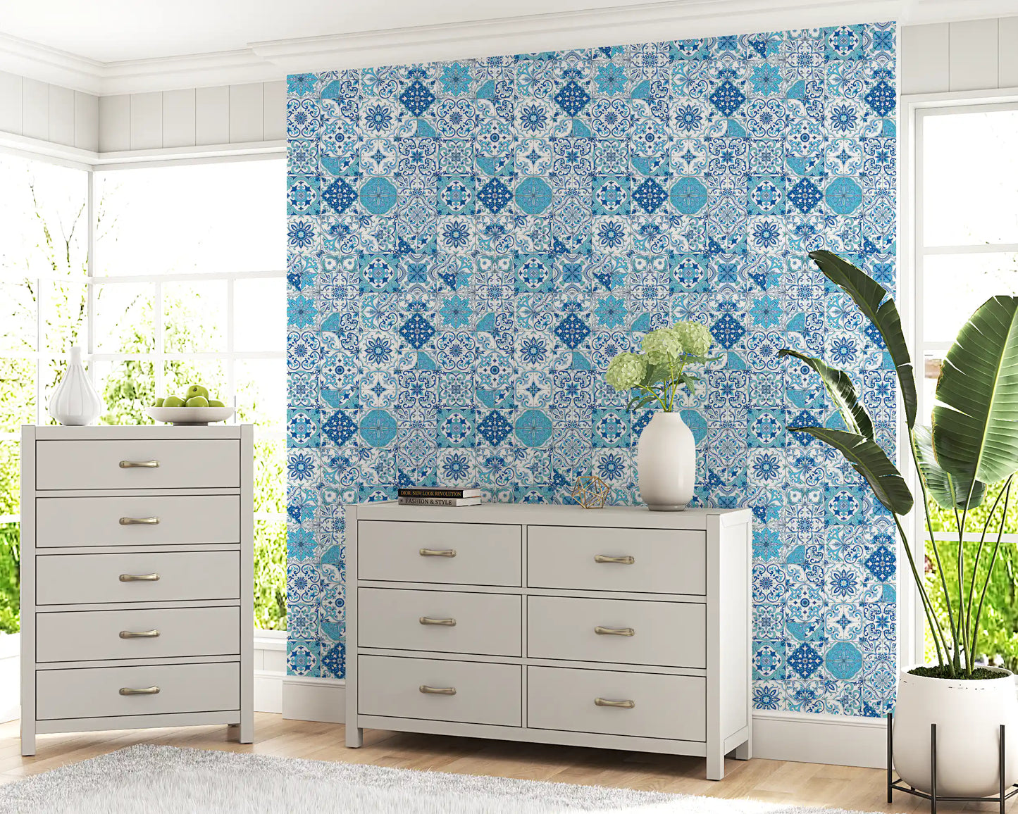 Mediterranean hues/ Azulejo tiles 2 Wallpaper⁠