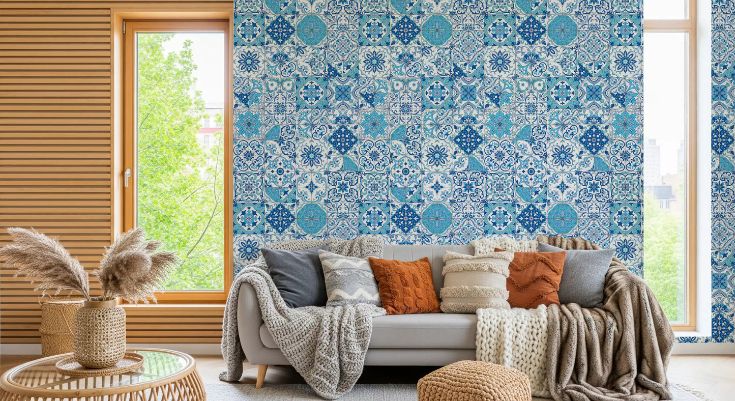 Mediterranean hues/ Azulejo tiles 2 Wallpaper⁠