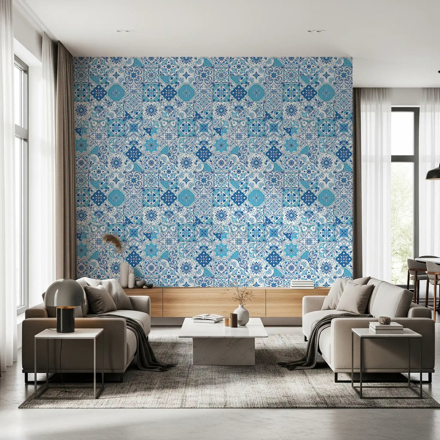 Mediterranean hues/ Azulejo tiles 2 Wallpaper⁠