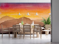 Abstract sunset wall mural with blended orange and blue sky