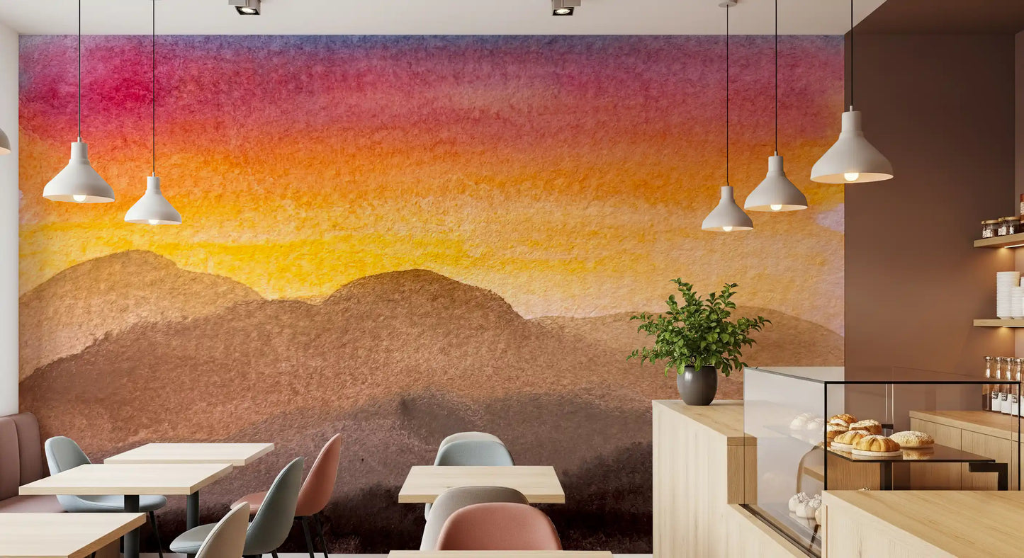 Artistic landscape wall mural with soft watercolor texture