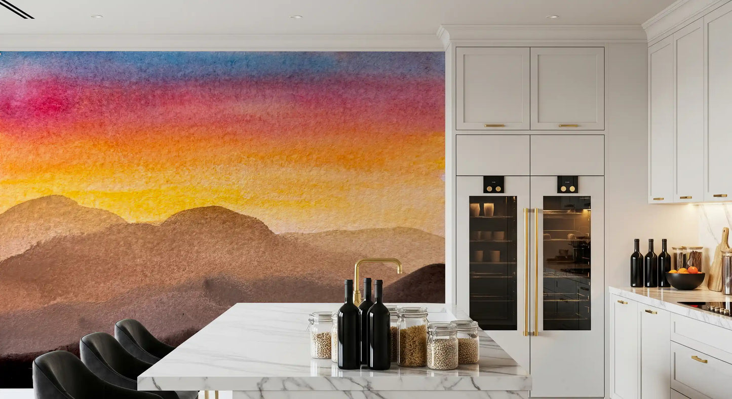 Sunset horizon wall mural with smooth color transitions and depth