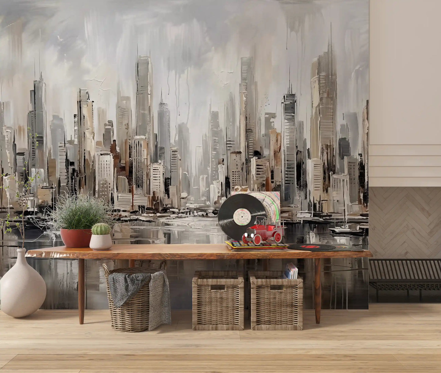 Urban Tide: Cityscape Reflection Art Wall Mural