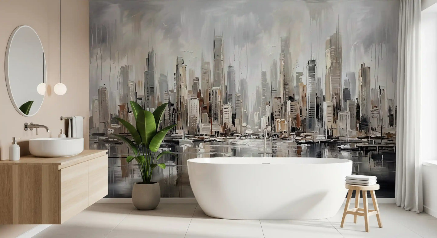 Urban Tide: Cityscape Reflection Art Wall Mural