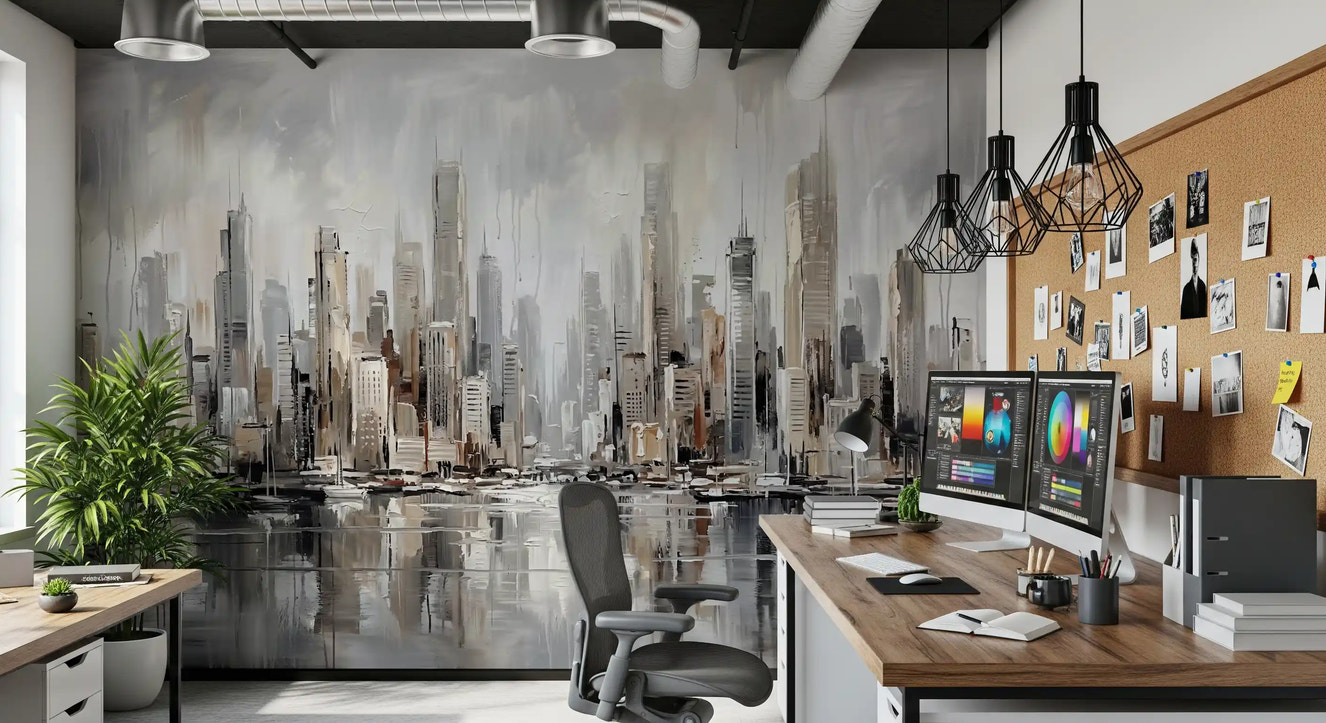 Urban Tide: Cityscape Reflection Art Wall Mural